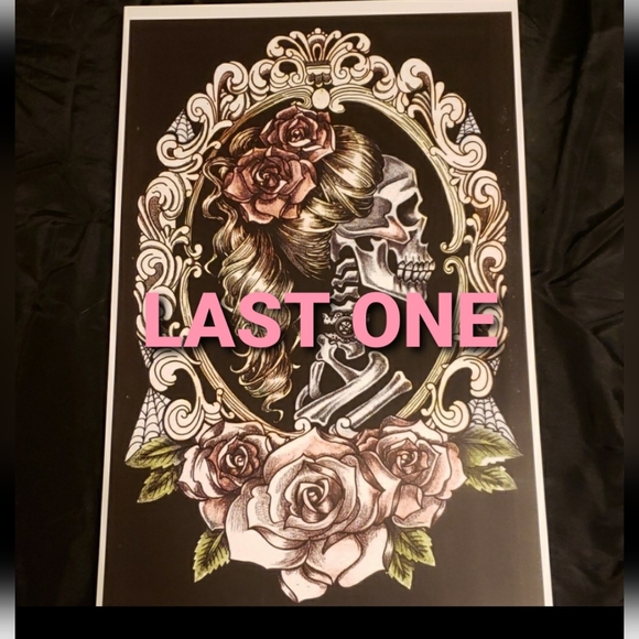 Too Fast Skeleton Pinup Cameo Pink Roses 11"x17" Tattoo Lithograph Art Print - Picture 1 of 5